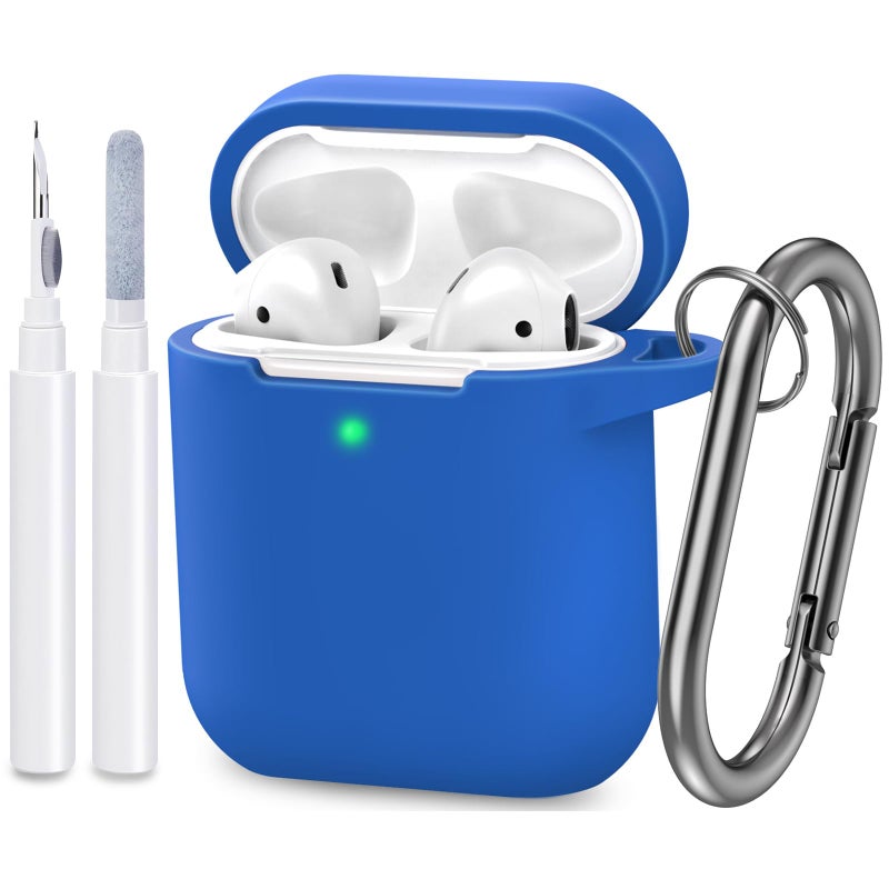 ATUAT Compatible with AirPods Case Cover, Full Protective Silicone Skin Dust-Proof Designed for Apple AirPods 1st 2nd Generation with Keychain, Front LED Visible, Blue - Image 1